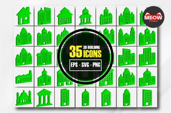 3D Modern Building Icon Set: A Versatile Asset for Design and Development Workflows