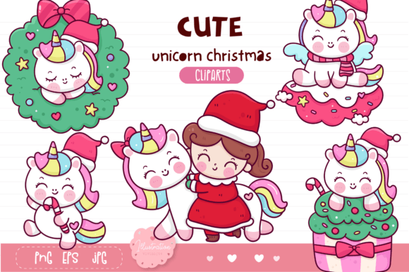 Christmas Unicorn Xmas Cartoon Kawaii