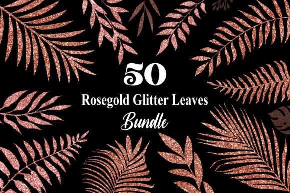 Rose Gold Glitter Leaves Bundle