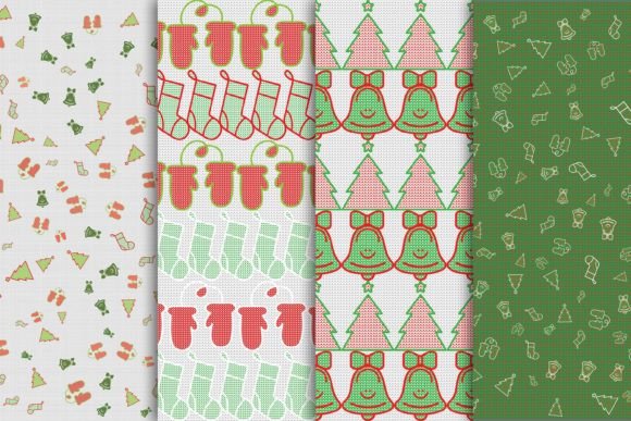Set Seamless Knitted Christmas Pattern