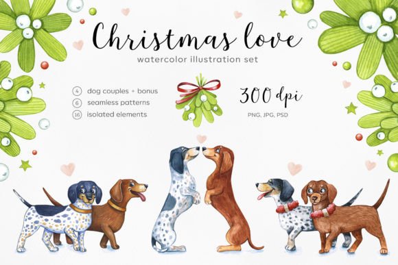 Watercolor Dogs Christmas Dachshunds