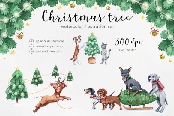 Watercolor Set Christmas Illustrations